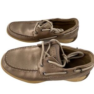 Sperry Top Sider Intrepid Boat Shoes Leather  Girls Pewter Gold Metallic